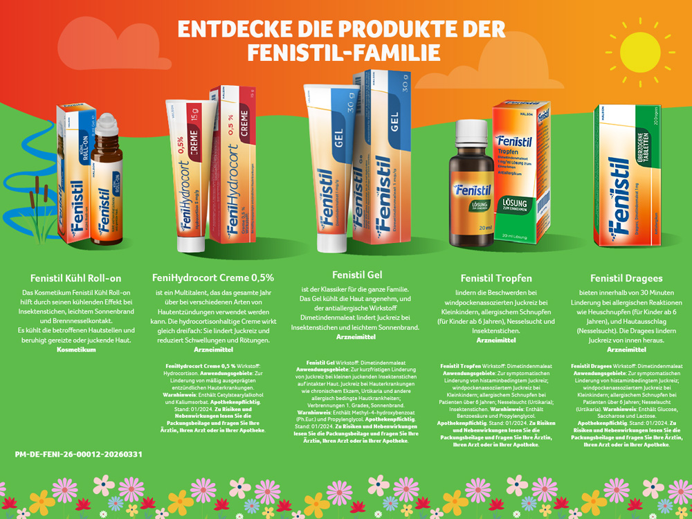 Verschiedene Fenistil Produkte. Text.